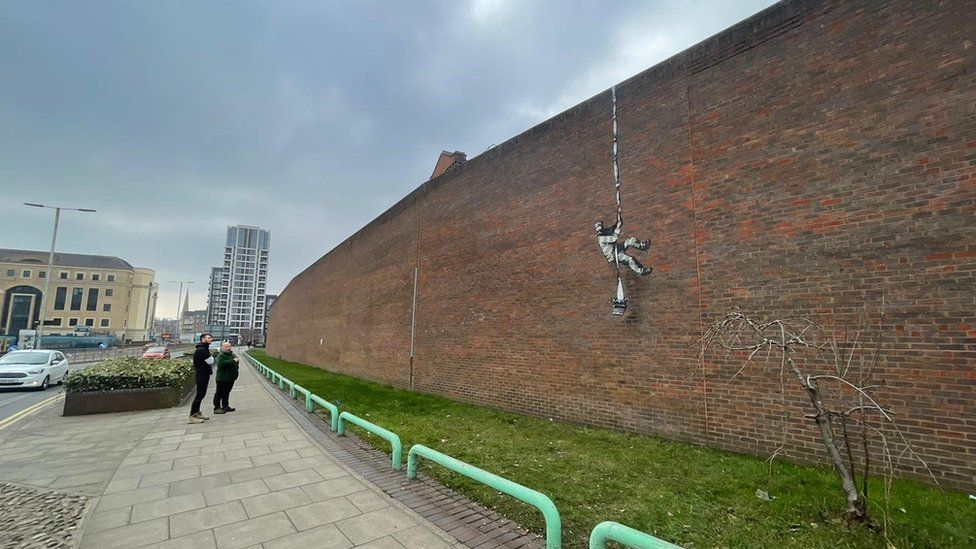 Possible Banksy artwork on wall of Reading Prison