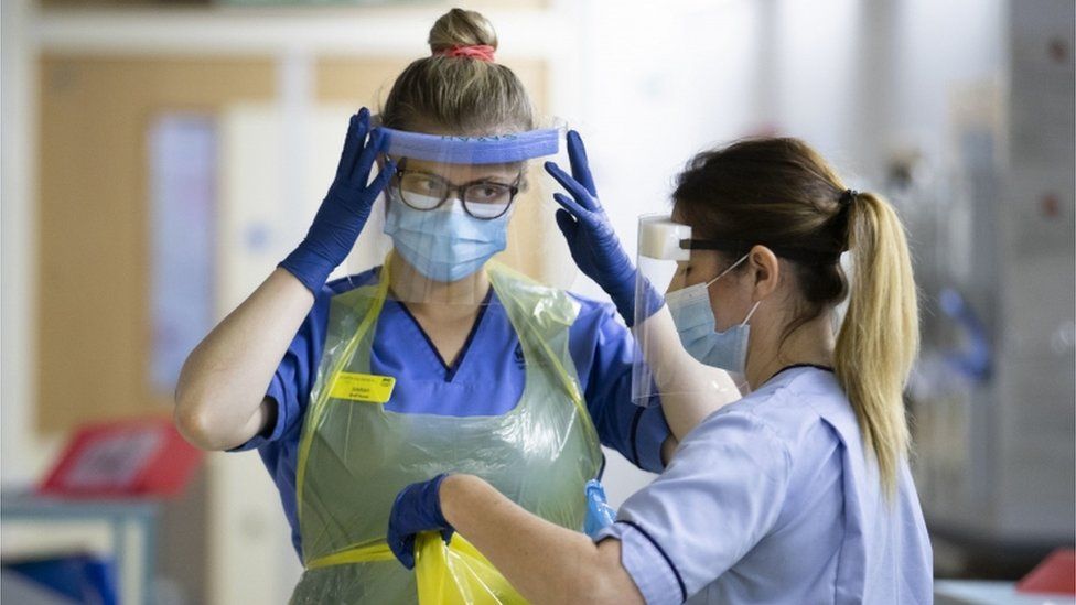 Nurses changing their PPE at the Royal Alexandra Hospital