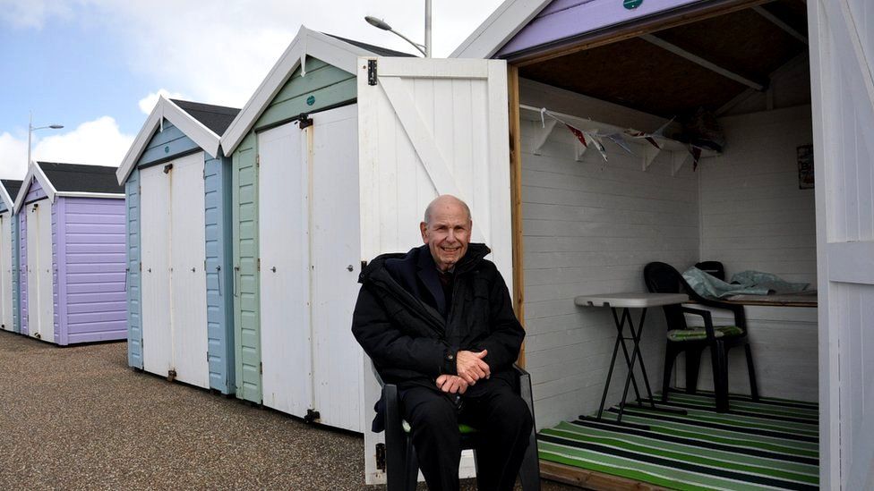 Michael Ham at the beach hut he leases in Weston
