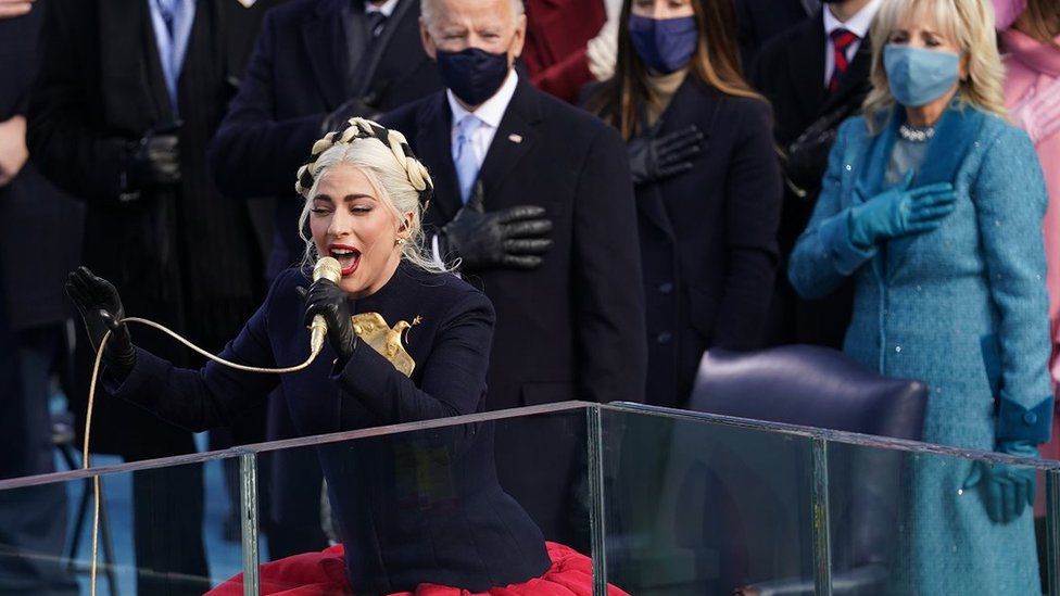 Lady Gaga performs the Star Spangled Banner at Joe Biden inauguration day