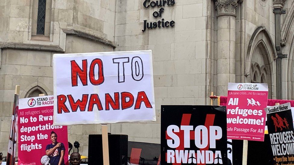 People protest outside the Royal Courts of Justice in September