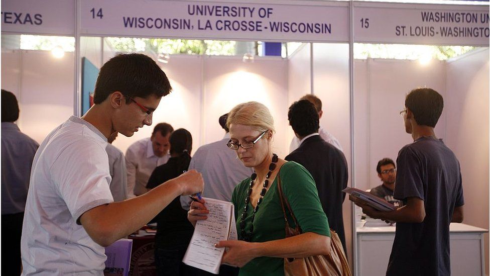 Representatives of 17 American educational institutions participate in a U.S. University Fair Organized by the United States-India Educational Foundation (USIEF)