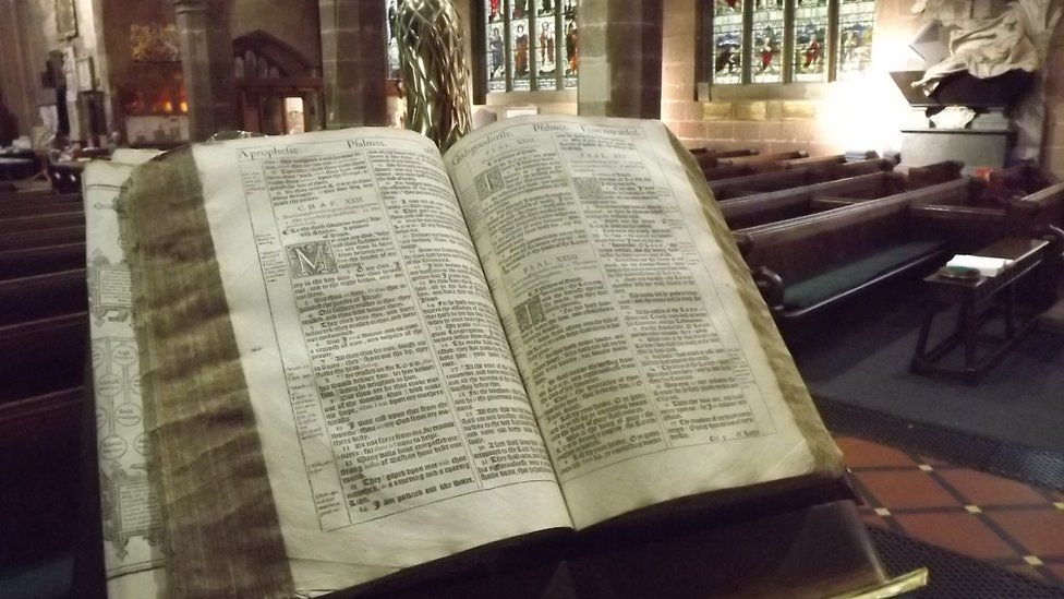 King James Bible on a lectern in St Giles' church
