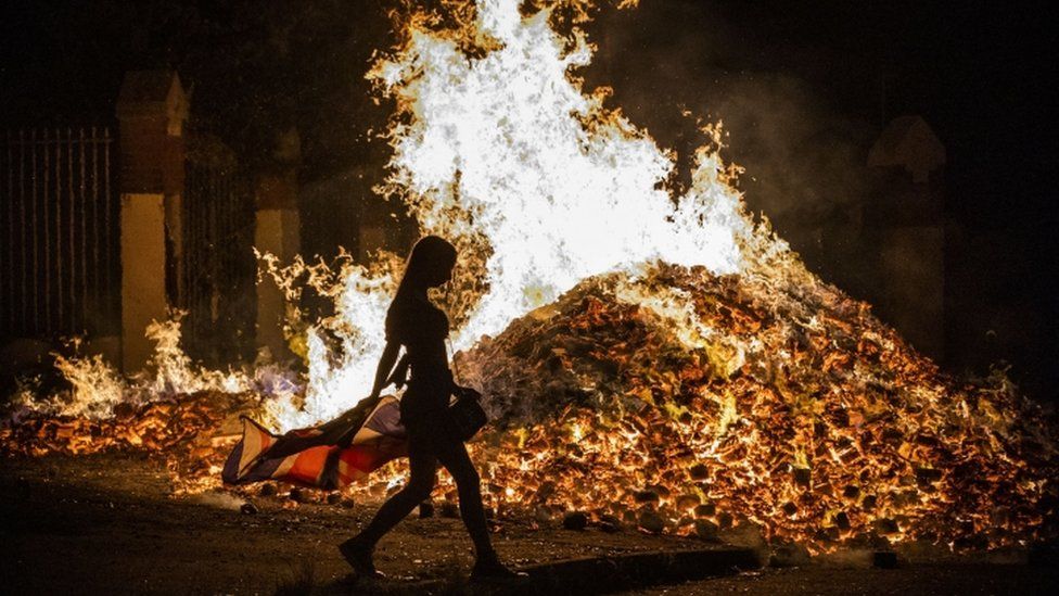 A bonfire at Adam Street in Tiger's Bay in north Belfast was one of those lit on Sunday night