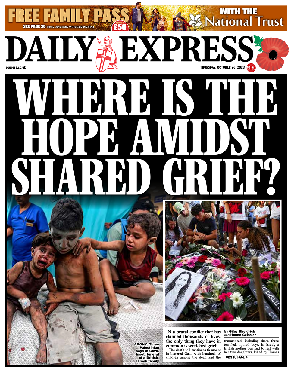 The headline in the Express reads: "Where is the hope amidst shared grief?"