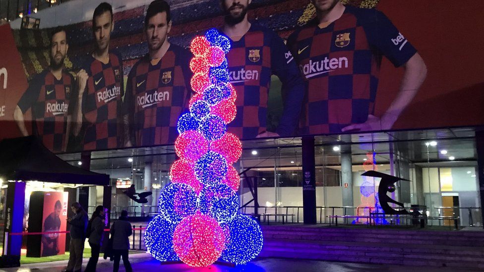Alternate Christmas tree at the Nou Camp in Barcelona