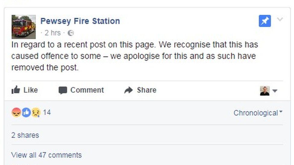 Pewsey Fire station Facebook post