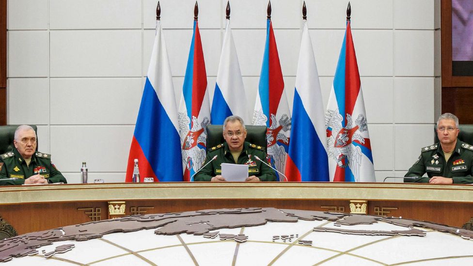 Defence Minister General Sergei Shoigu addressing a meeting in Moscow