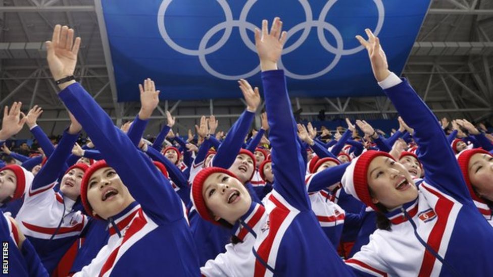 Winter Olympics North Korea cheerleaders support South's ice hockey