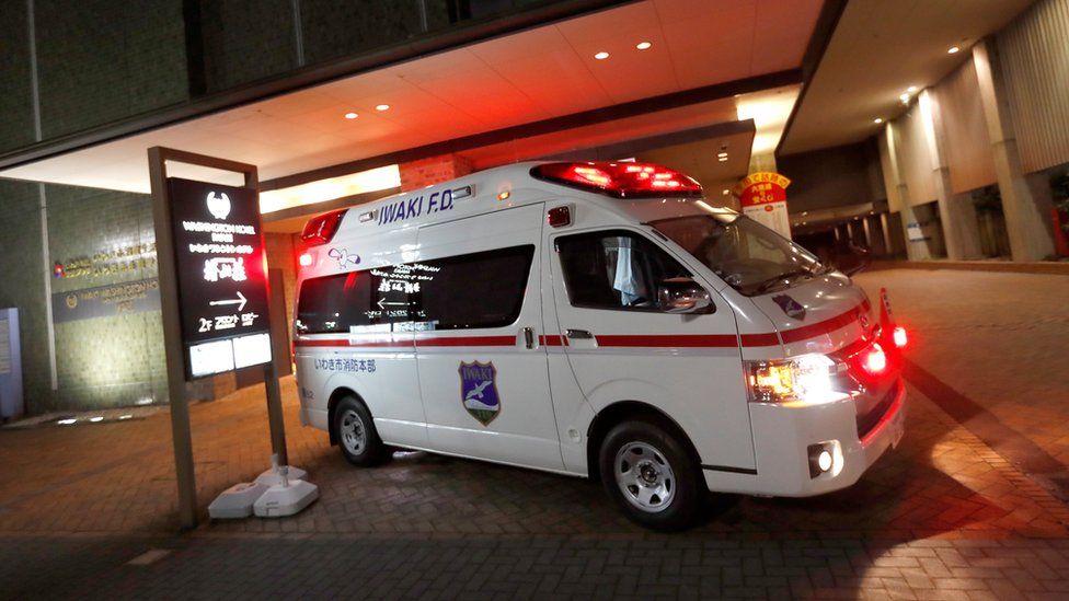 Ambulance in Fukushima pictured after the earthquake