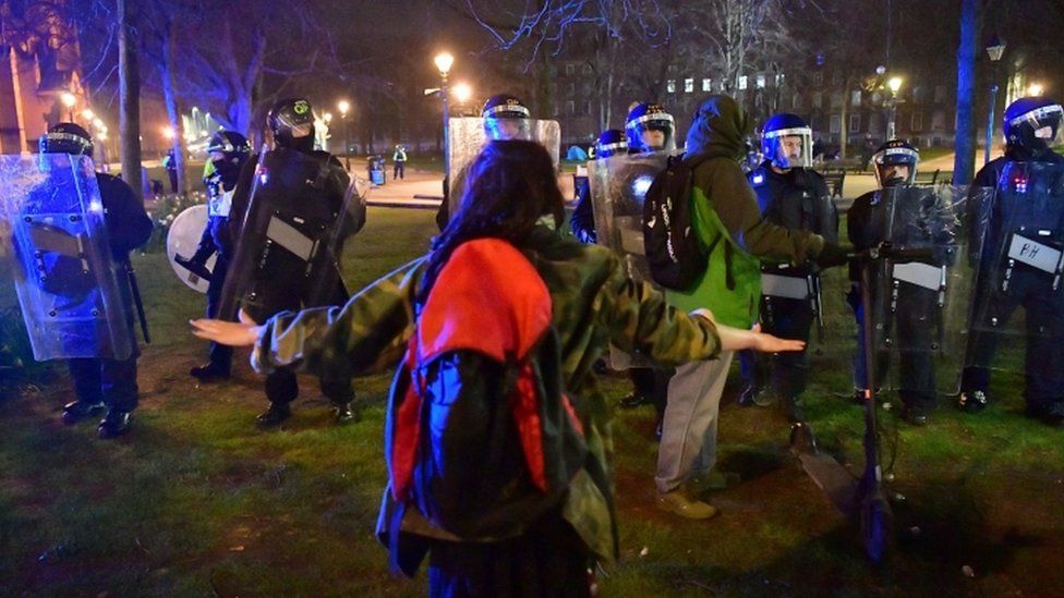 Protesters at the scene