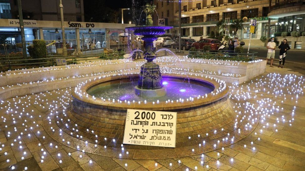 Electronic candles placed in a Jerusalem square (12 October 2020)