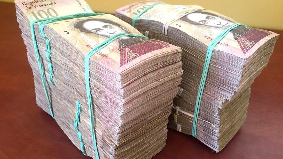 Pile of Venezuelan banknotes worth $100