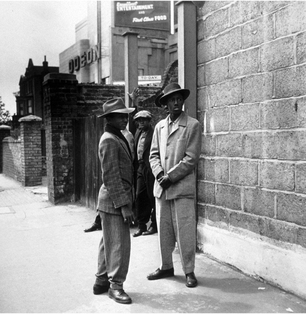 Immigrants from Jamaica are seen on the streets of Clapham, London