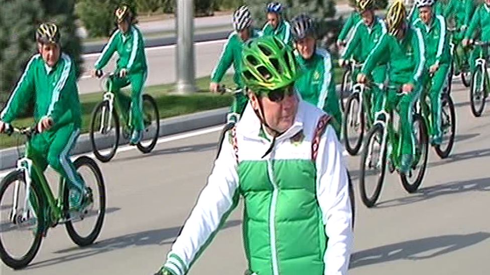 President Berdimuhamedov on a bike