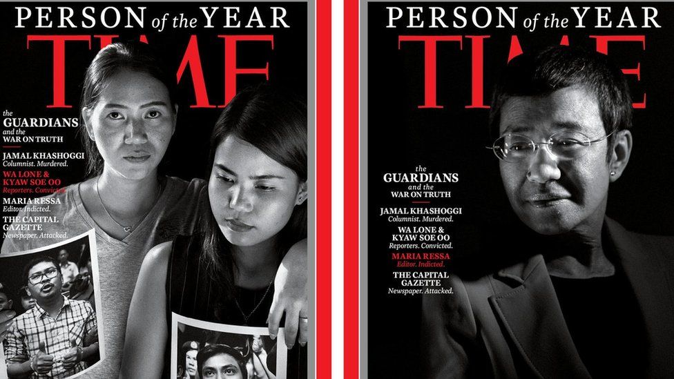 Time covers featuring Maria Ressa, and photos of Wa Lone and Kyaw Soe Oo