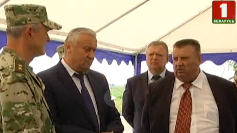 Khutor-Agro farm managers and Interior Minister Ihar Shunievich (left),Belarus, August 2017