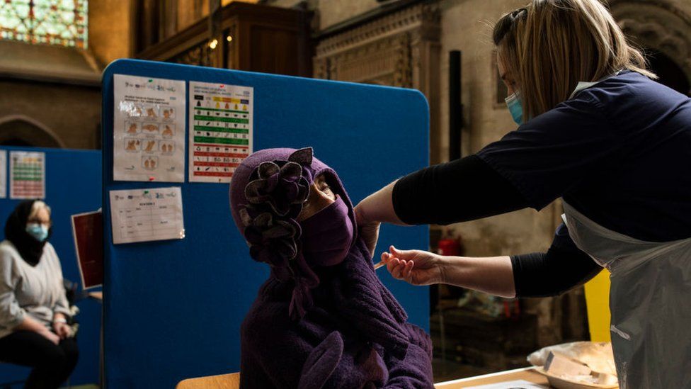 Person being vaccinated at Salisbury Cathedral