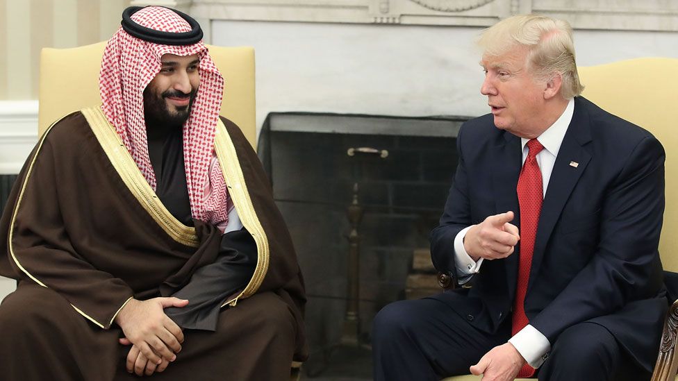 Trump with Mohammed bin Salman, Deputy Crown Prince and Minister of Defense of the Kingdom of Saudi Arabia,