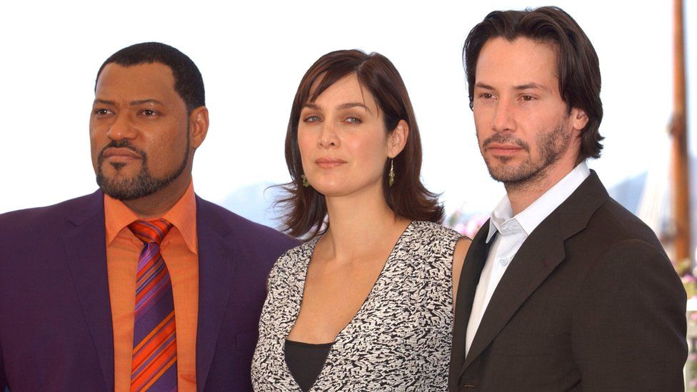 Laurence Fishburne, Carrie-Anne Moss and Keanu Reeves
