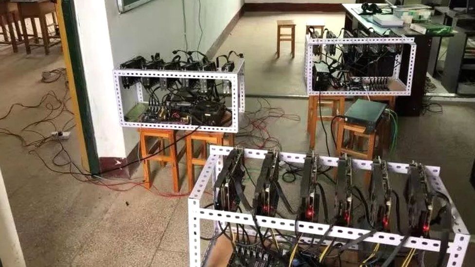 Ethereum mining machines that were discovered at the school