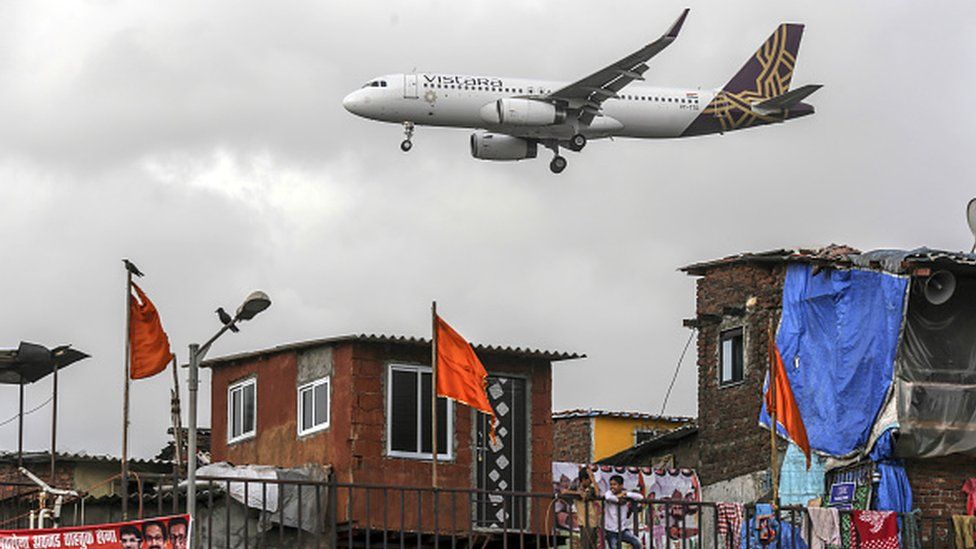 A Vistara aircraft prepares to land at Chhatrapati Shivaji International Airport in Mumbai