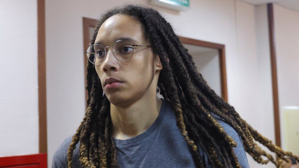 U.S. basketball player Brittney Griner, who was detained at Moscow's Sheremetyevo airport and later charged with illegal possession of cannabis, walks after the final statements in a court hearing in Khimki outside Moscow, Russia August 4, 2022. REUTERS/Evgenia Novozhenina
