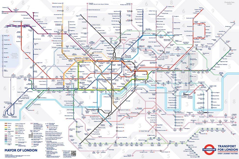 Tube map including the rebranding of the six Overground lines