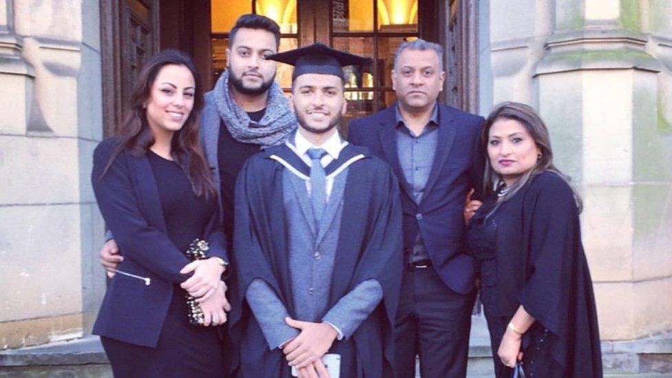 Sameer at graduation with his family