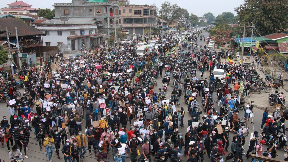 Protesters in Myitkyina in northern Kachin state