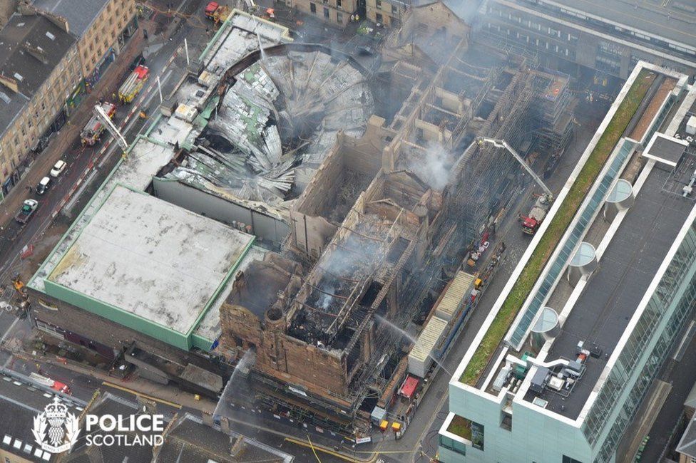 Aerial view of the O2 ABC after the fire