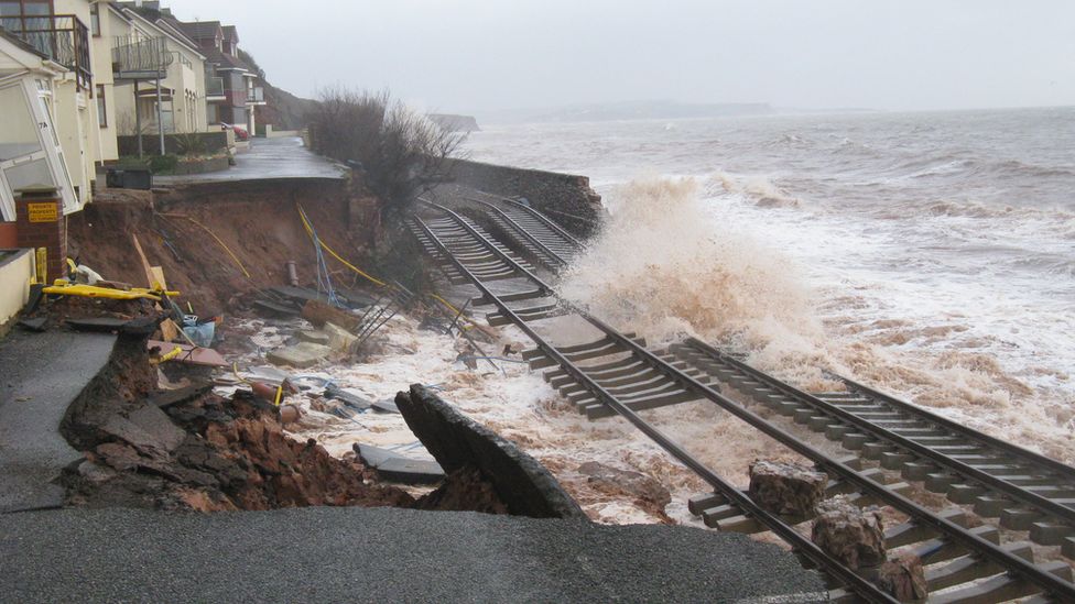 Dawlish rail line after sea damage