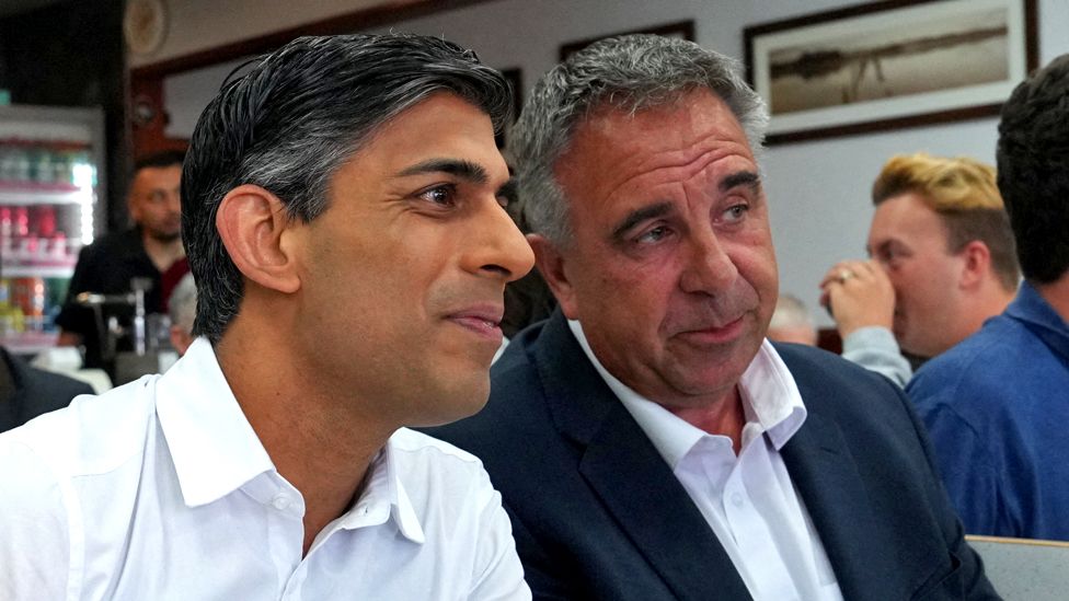 Prime Minister Rishi Sunak visits Uxbridge to congratulate Conservative Party candidate, Steve Tuckwell, after he won the Uxbridge and South Ruislip by-election, on 21 July 2023 in Uxbridge, Britain