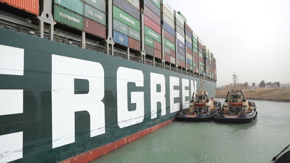 In pictures: Container ship blocking the Suez Canal finally on the move - BBC News