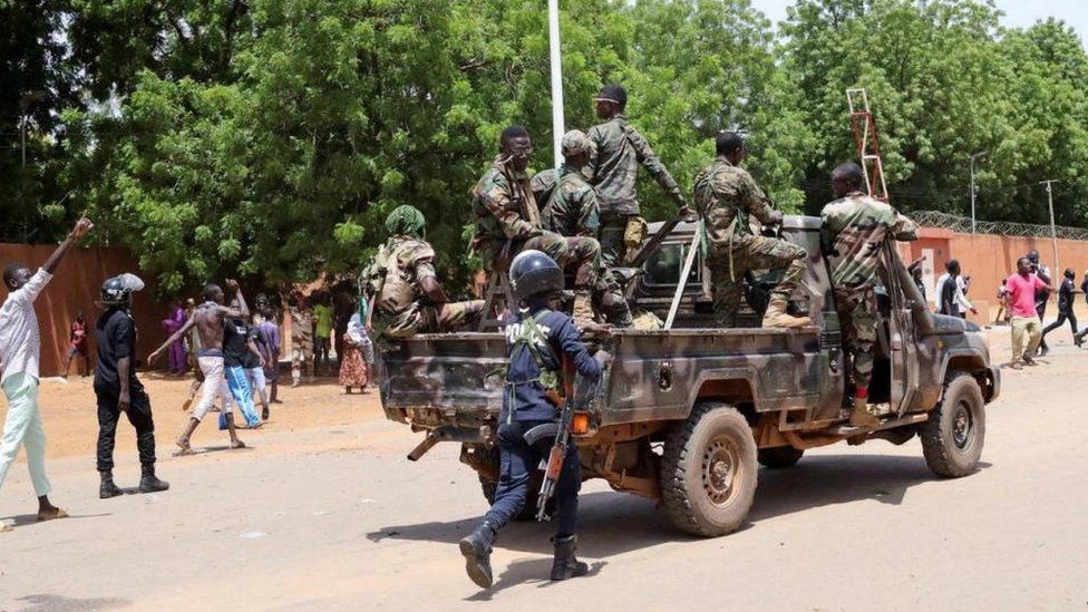 Security forces on the back of a vehicle in Niger