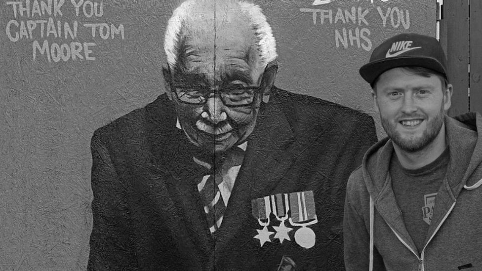 Thomas Llewellyn with his tribute to Captain Sir Tom Moore
