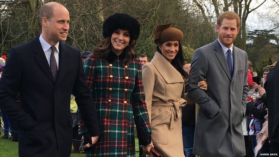 Duke and Duchess of Cambridge, Prince Harry and Meghan Markle on Christmas Day at Sandringham
