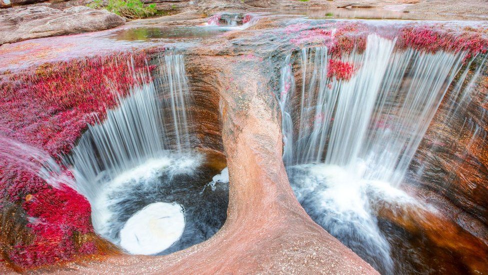 Waterfalls at Caño Cristales river in Colombia