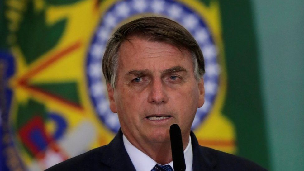 President Jair Bolsonaro speaks during a ceremony to launch a programme to help new mayors, at Planalto Palace in Brasilia, Brazil