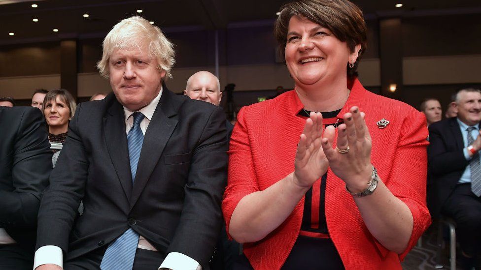 Boris Johnson and Arlene Foster at the DUP conference in 2018