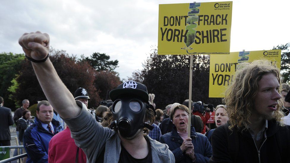 Protesters demonstrate against fracking after Northallerton councillors have approved application in May 2016