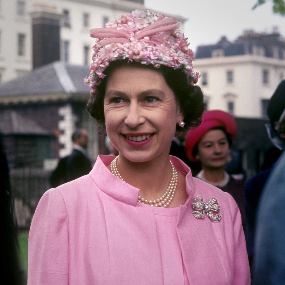 Queen Elizabeth II at the garden party in the grounds of the Royal Hospital, Chelsea, London