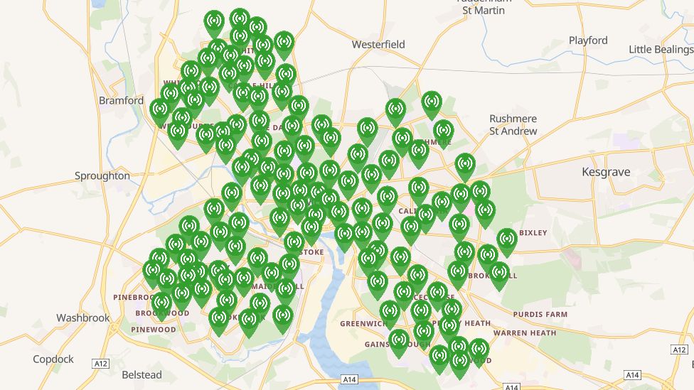 A map of the beat boxes in Ipswich