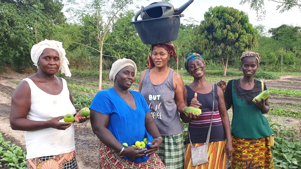 Женщины-фермеры в Казамансе, Сенегал, держат фрукты
