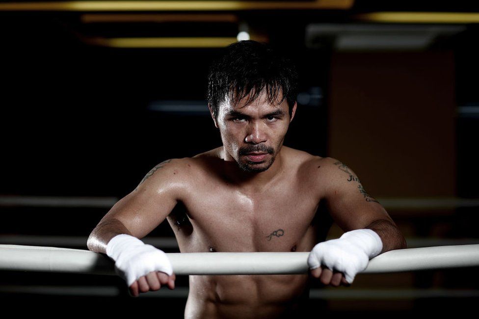 Manny Pacquiao trains at the Elorde boxing Gym