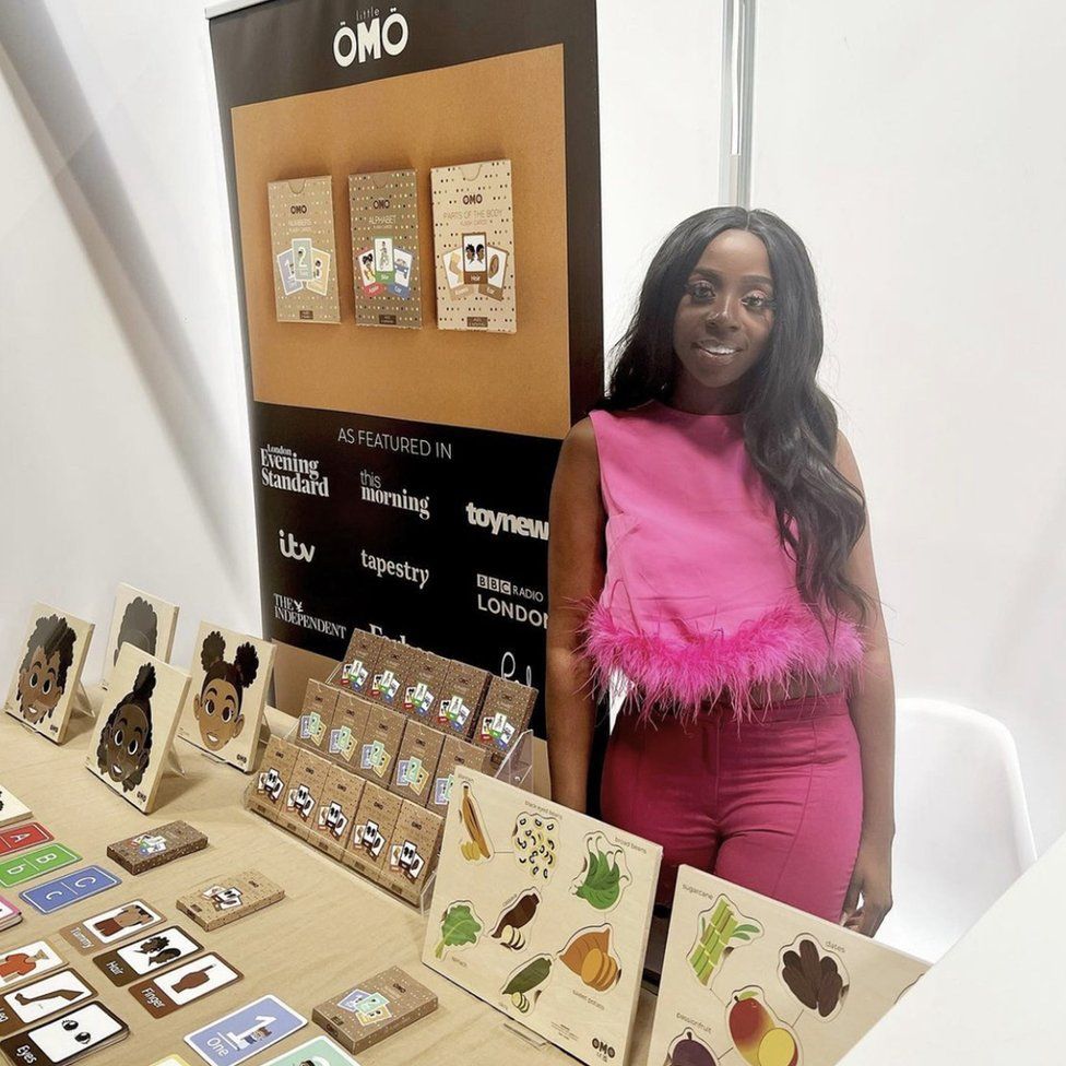 Desriee Asomuyide with products from her inclusive toy company Little Omo