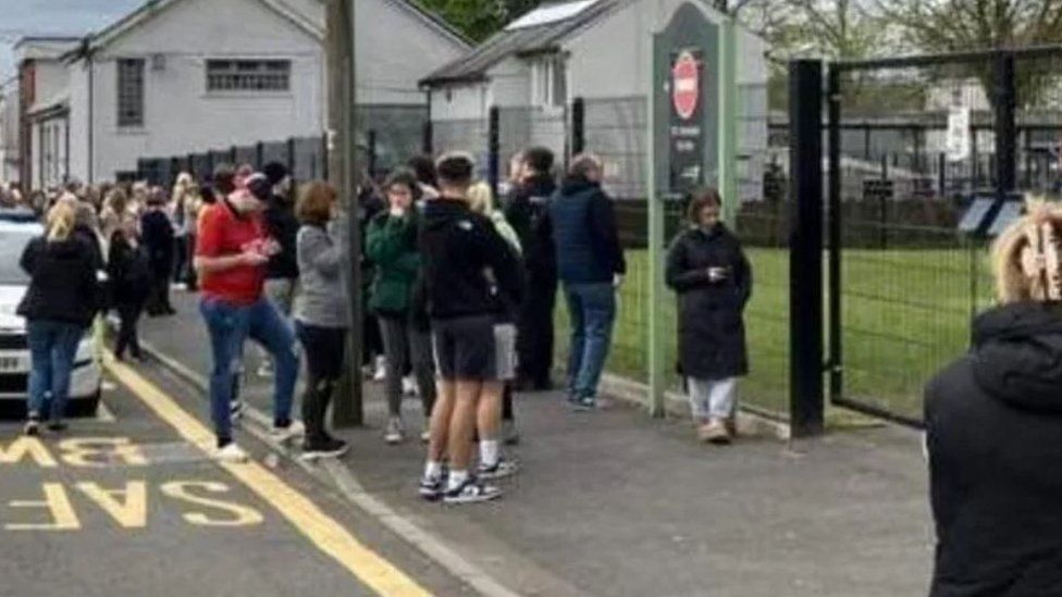 Parents endured an agonising wait for news outside Ysgol Dyffryn Aman
