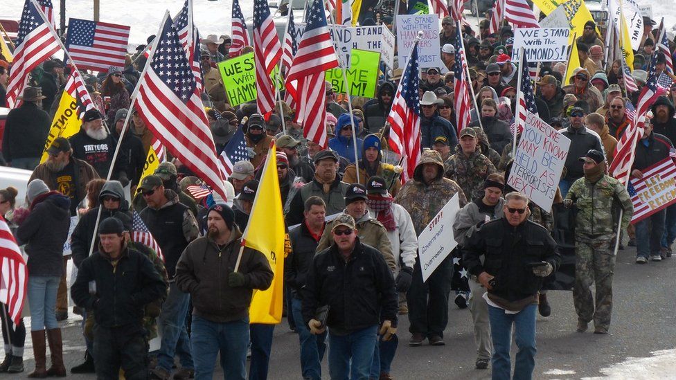 Protesters in Burns in the US, angry at the prosecution of father and son ranchers