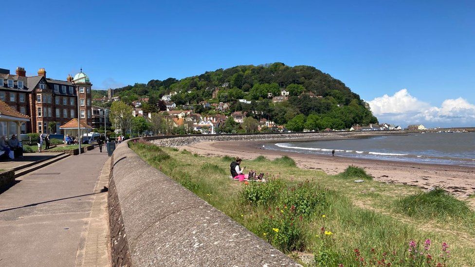 Minehead seafront looking south towards a headland