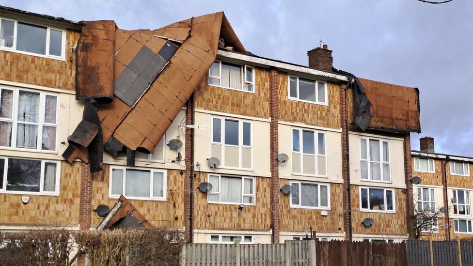 Roof damage to a house in Sheffield